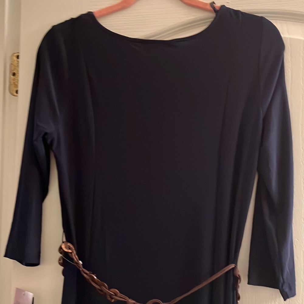 NWT Nina Lenord women’s maxi dress Blue with belt 3/4 length sleeves M stretch - Picture 4 of 6